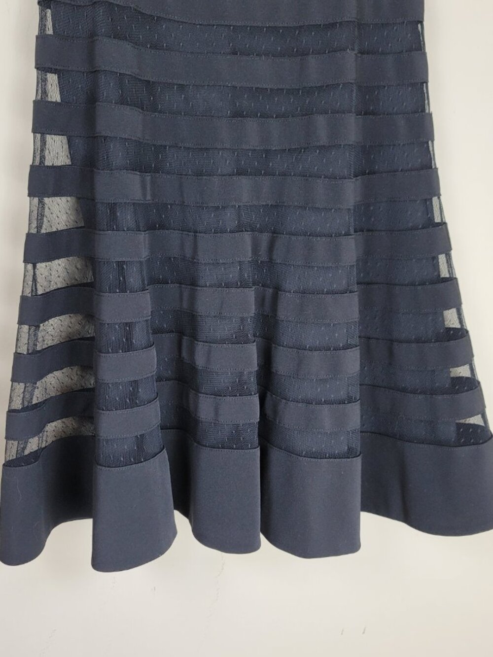 White House Black Market Black Fit & Flare Dress Size 4 Sheer Mesh Cocktail - Picture 5 of 11